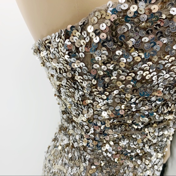 Scala Silver Metallic Sequin Strapless Gown Tail 6 - Picture 4 of 9